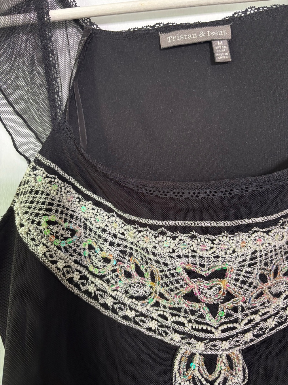 Tristan & Iseut Y2K Beaded Mesh Embellished Top Black Size M - Picture 7 of 11